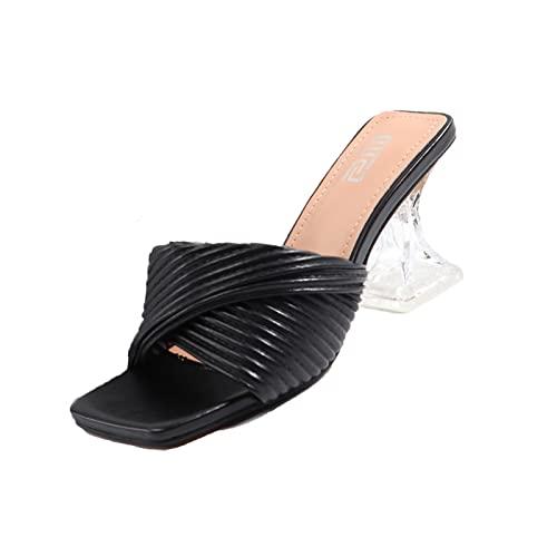 【並行輸入品】DirraBra Women's Pleated Crystal Chunky High Heel Slipper Sandalの画像