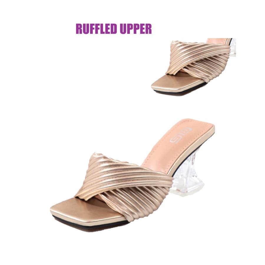 【並行輸入品】DirraBra Women's Pleated Crystal Chunky High Heel Slipper Sandalの画像