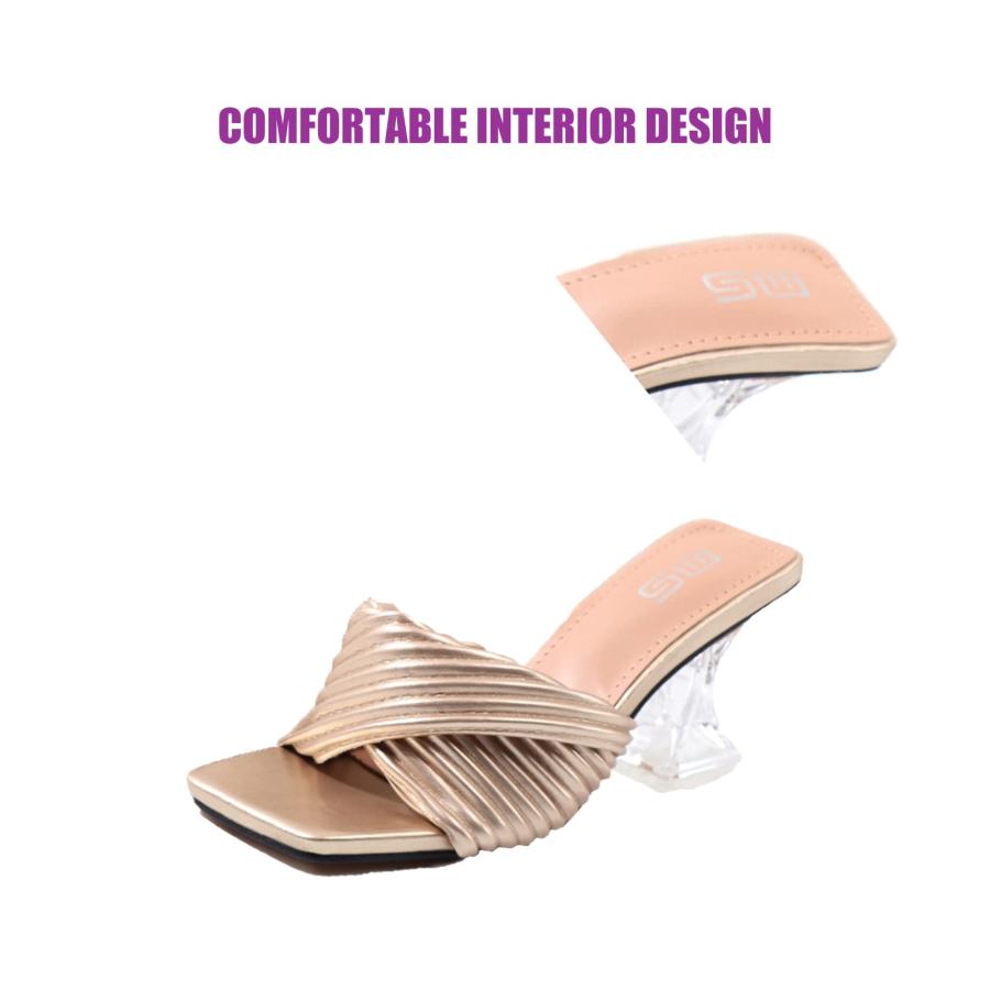 【並行輸入品】DirraBra Women's Pleated Crystal Chunky High Heel Slipper Sandalの画像