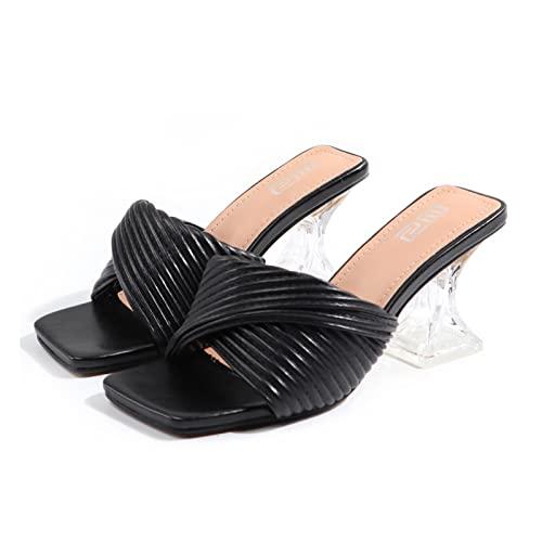 【並行輸入品】SOLPNOW Women's Pleated Crystal High Heel Sandals Slippers,Non Sの画像