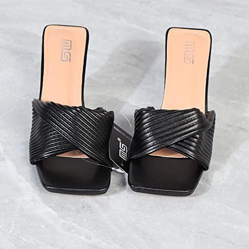 【並行輸入品】SOLPNOW Women's Pleated Crystal High Heel Sandals Slippers,Non Sの画像