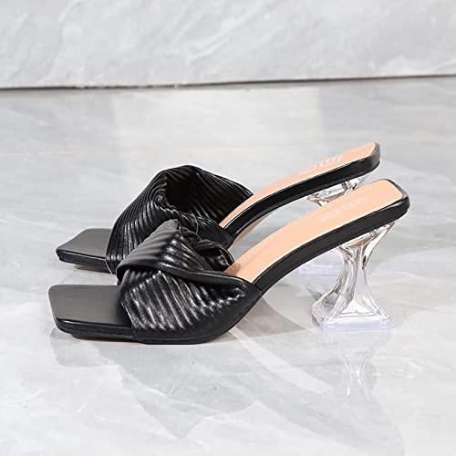 【並行輸入品】SOLPNOW Women's Pleated Crystal High Heel Sandals Slippers,Non Sの画像