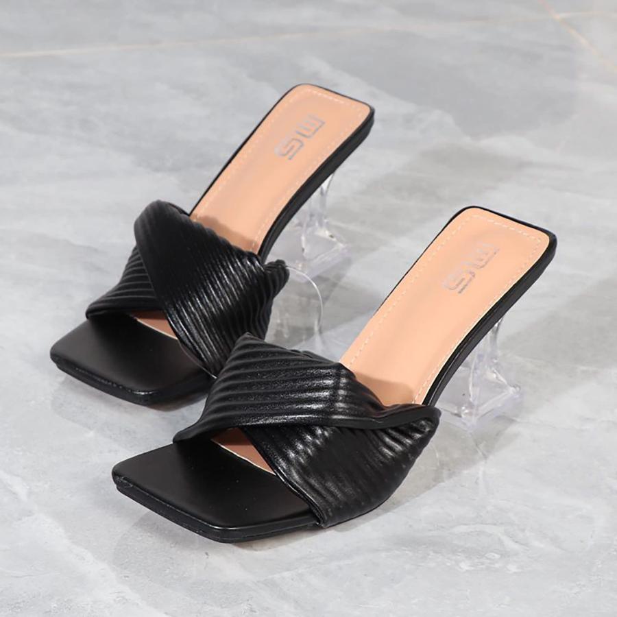 【並行輸入品】SOLPNOW Women's Pleated Crystal High Heel Sandals Slippers,Non Sの画像
