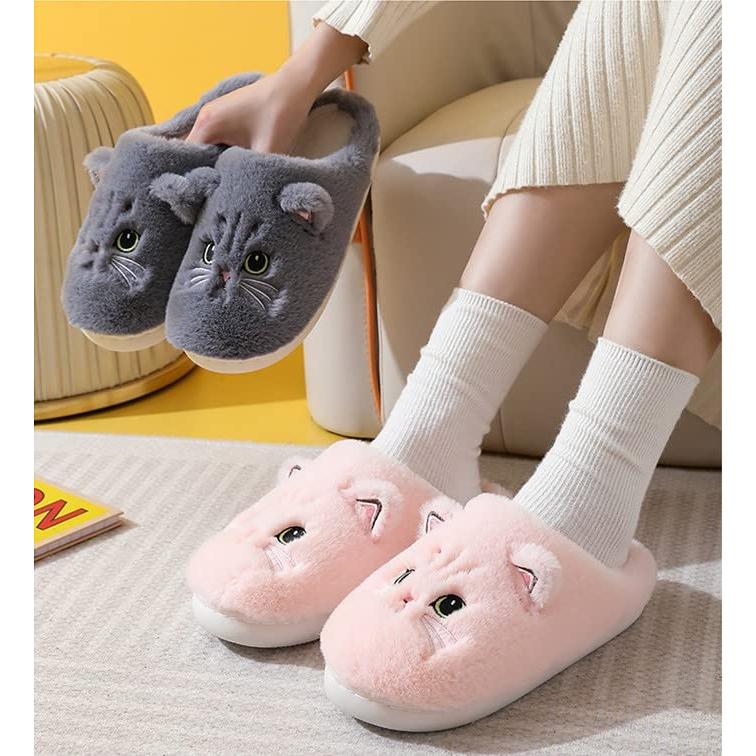 【並行輸入品】Zuwxeu Animal Cat Cotton Slippers, Cute Winter Couples, Anti Sliの画像