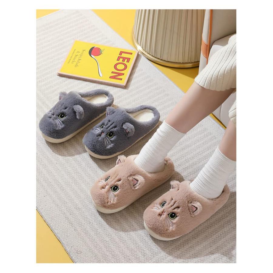 【並行輸入品】Zuwxeu Animal Cat Cotton Slippers, Cute Winter Couples, Anti Sliの画像