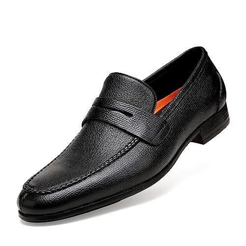 【並行輸入品】ChrisLOOK Men's Leather Penny Loafers Black Dress Shoes Cap Toe_1