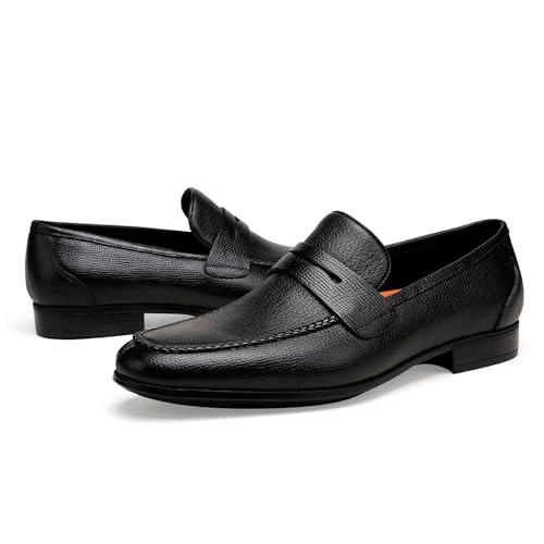 【並行輸入品】ChrisLOOK Men's Leather Penny Loafers Black Dress Shoes Cap Toe_4