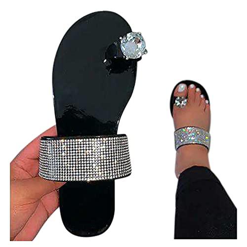 【並行輸入品】Mzluyin Women's Fashion Rhinestone Slip On Slippers Casual Toe R_1