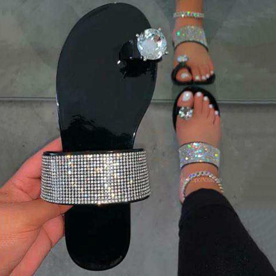 【並行輸入品】Mzluyin Women's Fashion Rhinestone Slip On Slippers Casual Toe R_3