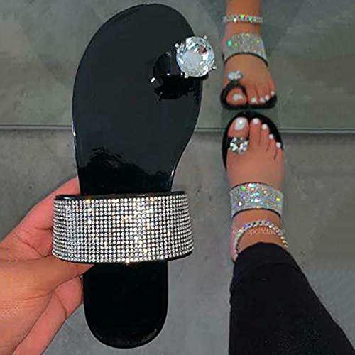 【並行輸入品】Mzluyin Women's Fashion Rhinestone Slip On Slippers Casual Toe R_4