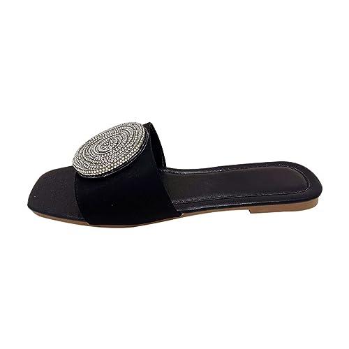 【並行輸入品】FAIRSOMA Women's Bling Rhinestone Square Flat Sandals,Crystal Saの画像