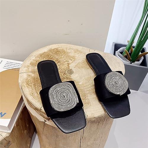 【並行輸入品】FAIRSOMA Women's Bling Rhinestone Square Flat Sandals,Crystal Saの画像