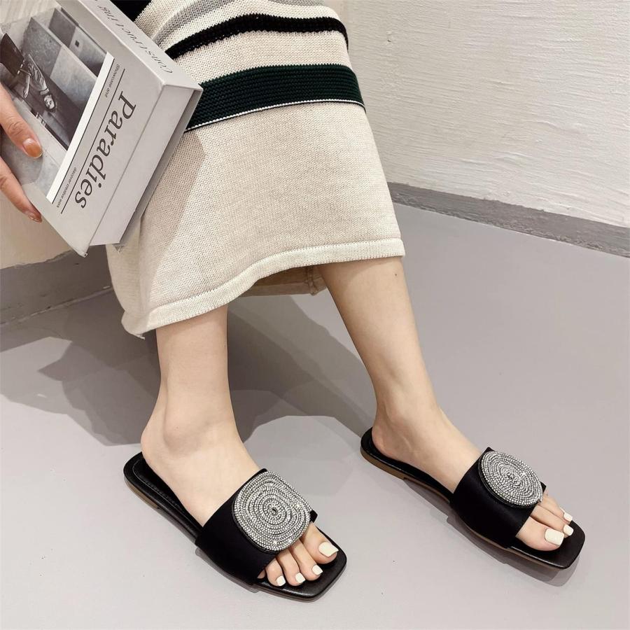 【並行輸入品】FAIRSOMA Women's Bling Rhinestone Square Flat Sandals,Crystal Saの画像
