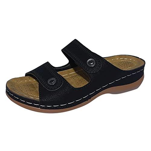 【並行輸入品】UIFLQXX Womens Solid Leather Slip on Flat Slides Sandals Clip To_1
