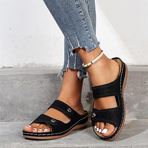 【並行輸入品】UIFLQXX Womens Solid Leather Slip on Flat Slides Sandals Clip To_4