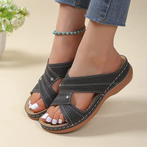 【並行輸入品】DOIX Women Open Toe Wedge Sandals Orthopedic Plantar Fasciitis Sの画像