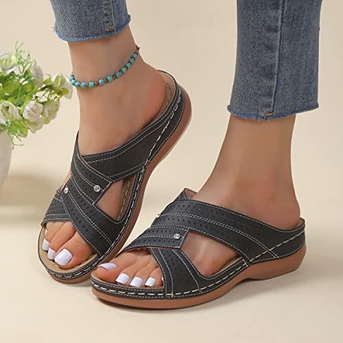 【並行輸入品】DOIX Women Open Toe Wedge Sandals Orthopedic Plantar Fasciitis Sの画像