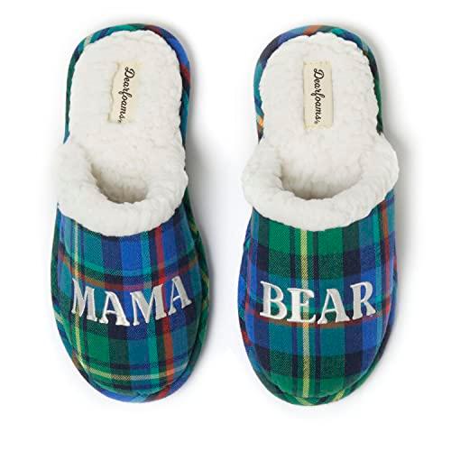 【並行輸入品】Dearfoams Women's Mama Bear Slipper, Green Plaid, Large Dearfoamsの画像