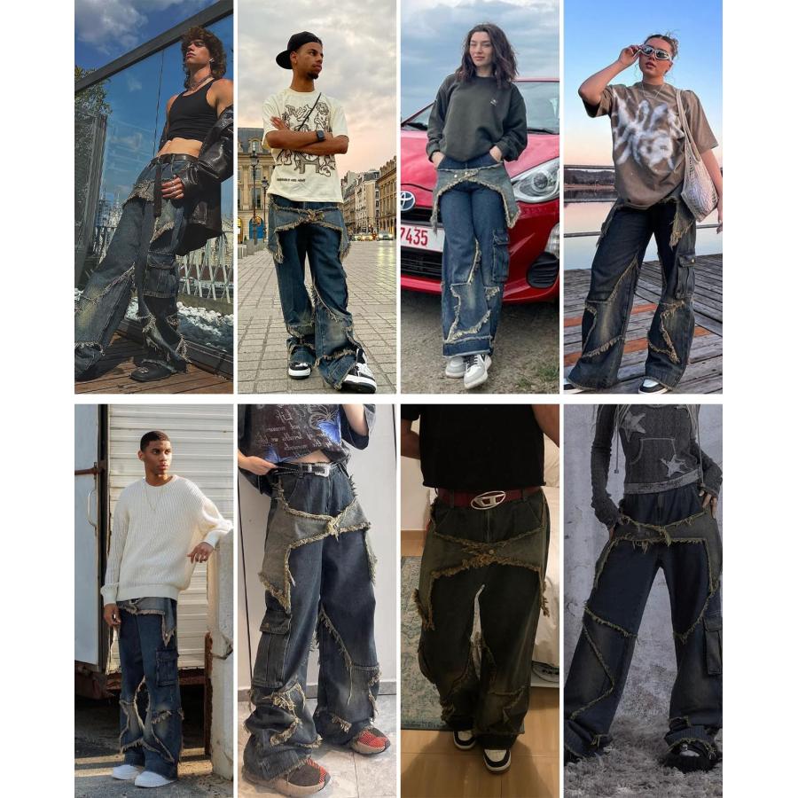 並行輸入品】Aelfric Eden Men's Denim Jeans Distressed Patchwork