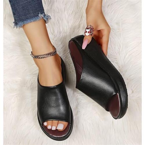 【並行輸入品】Women's Fish Mouth Platform Slippers Summer Ladies Slip on Roundの画像