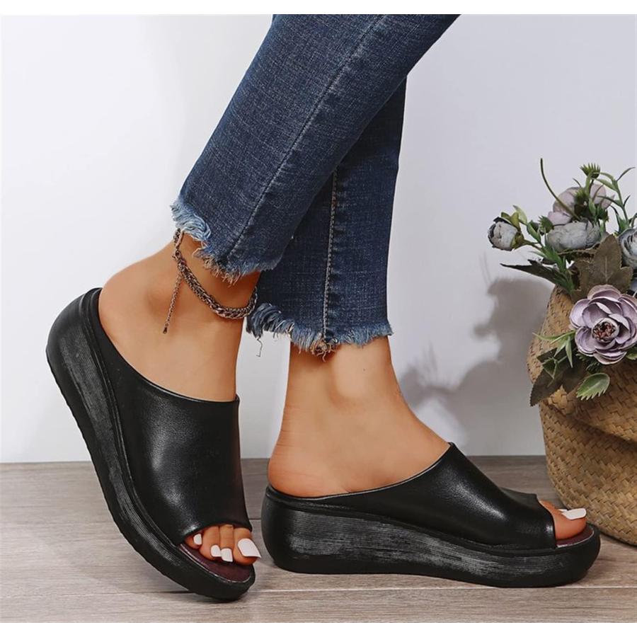 【並行輸入品】Women's Fish Mouth Platform Slippers Summer Ladies Slip on Roundの画像