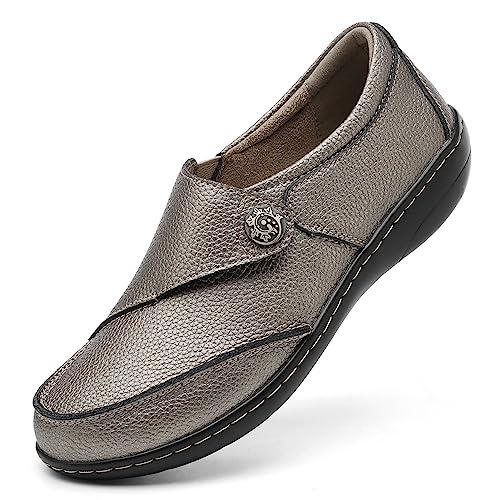 【並行輸入品】TERRIKAT Women's Classic Casual Pewter Leather Loafers Cute Moc_1