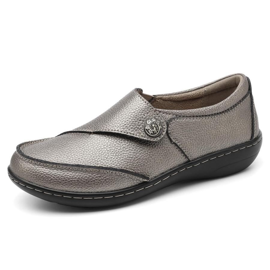 【並行輸入品】TERRIKAT Women's Classic Casual Pewter Leather Loafers Cute Moc_3