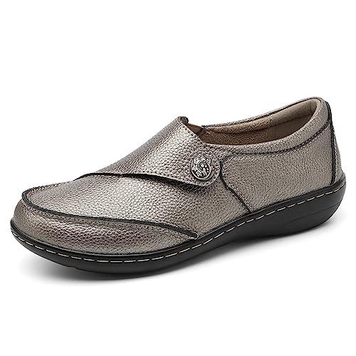 【並行輸入品】TERRIKAT Women's Classic Casual Pewter Leather Loafers Cute Moc_4