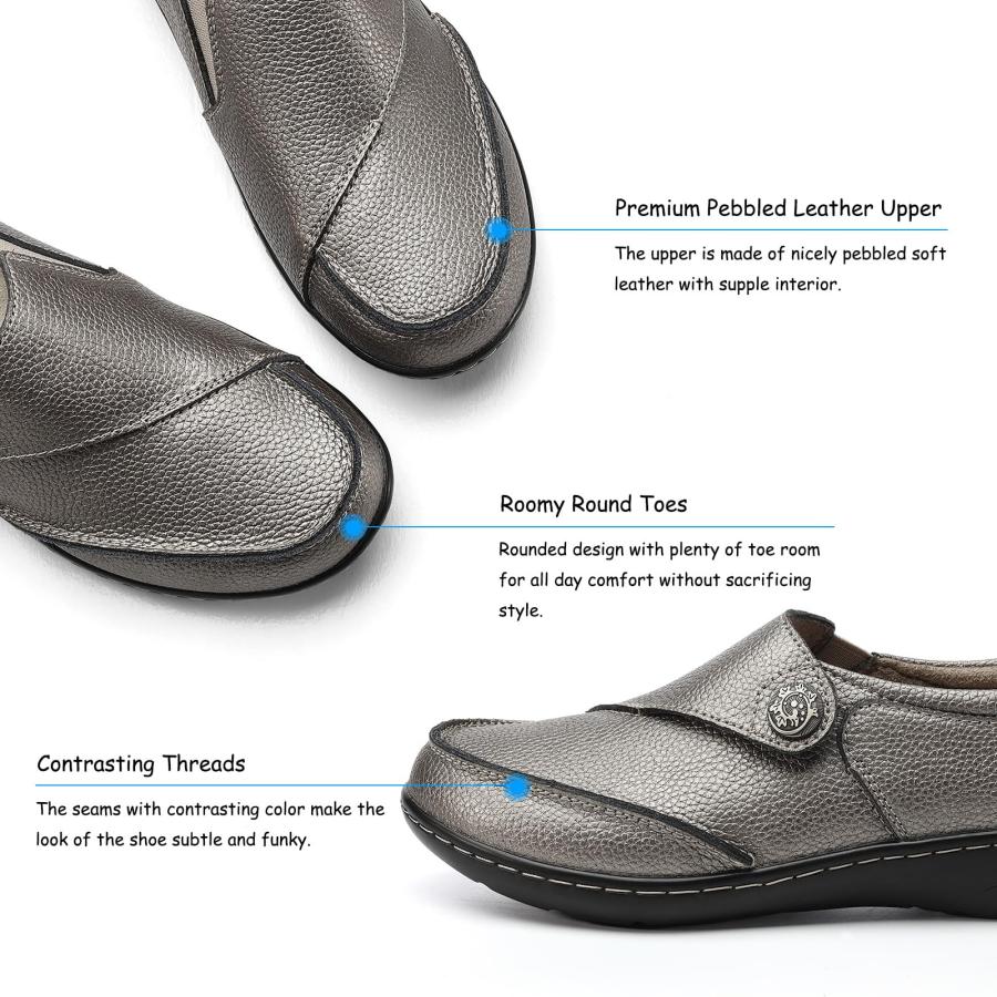 【並行輸入品】TERRIKAT Women's Classic Casual Pewter Leather Loafers Cute Moc_6