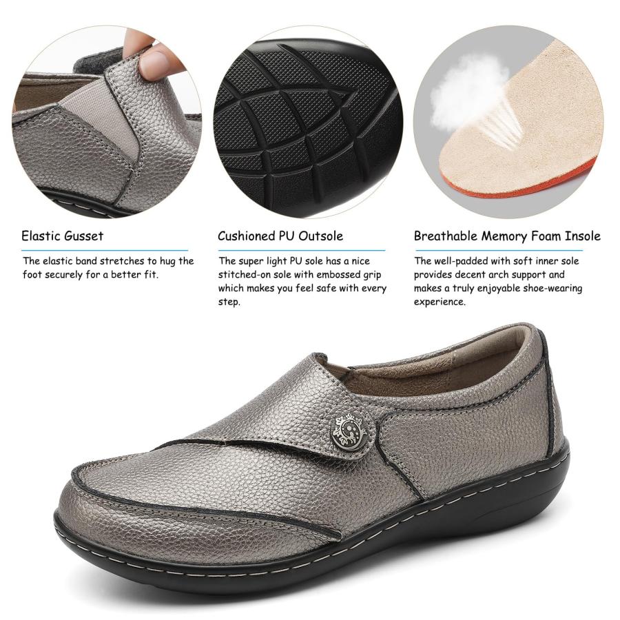 【並行輸入品】TERRIKAT Women's Classic Casual Pewter Leather Loafers Cute Moc_9