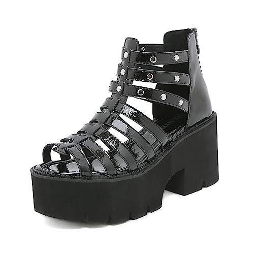 【並行輸入品】[GooMaShoes] レディースサンダル 夏 黒 歩き やすい ヒールサンダル おしゃれ 厚底さんだる 可愛い 厚底サンダルの画像