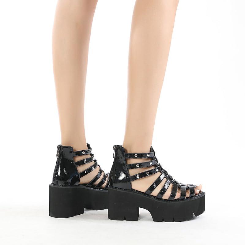 【並行輸入品】[GooMaShoes] レディースサンダル 夏 黒 歩き やすい ヒールサンダル おしゃれ 厚底さんだる 可愛い 厚底サンダルの画像