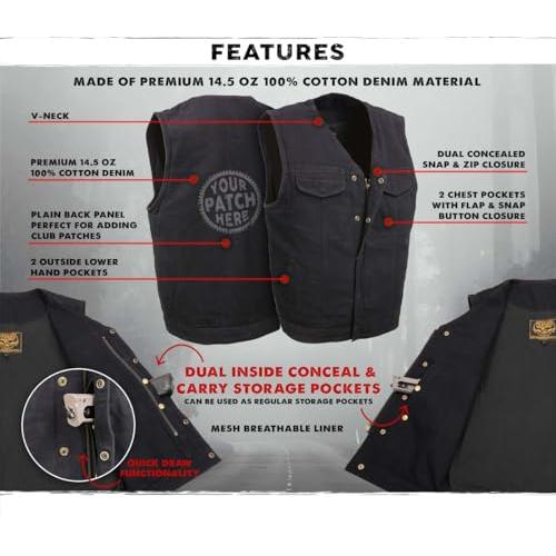 【並行輸入品】Milwaukee Leather MDM3012 Men's 'Brute' Black Denim Club Style V