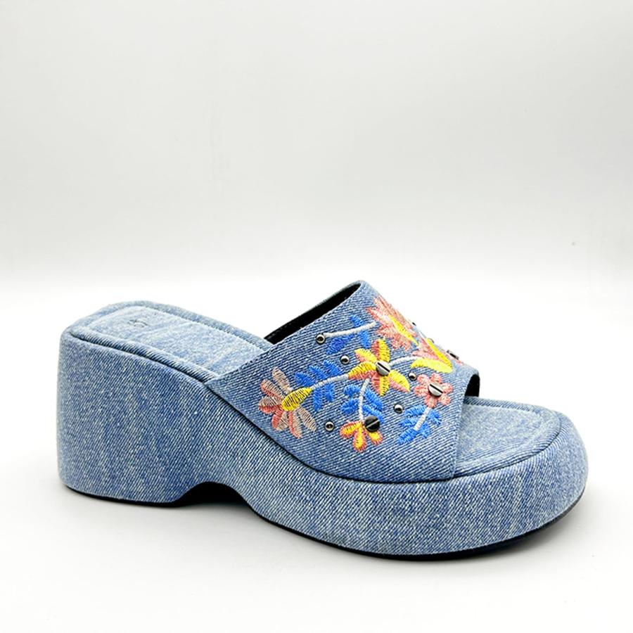 【並行輸入品】Crepuscute Women’s Embroidery Mesh Platform Wedge Slide Sandalsの画像