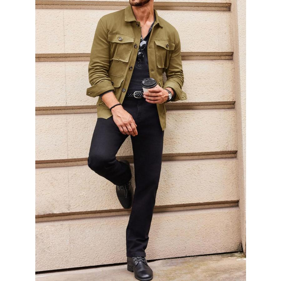 並行輸入品】Runcati Mens Lightweight Safari Jacket Casual Button 