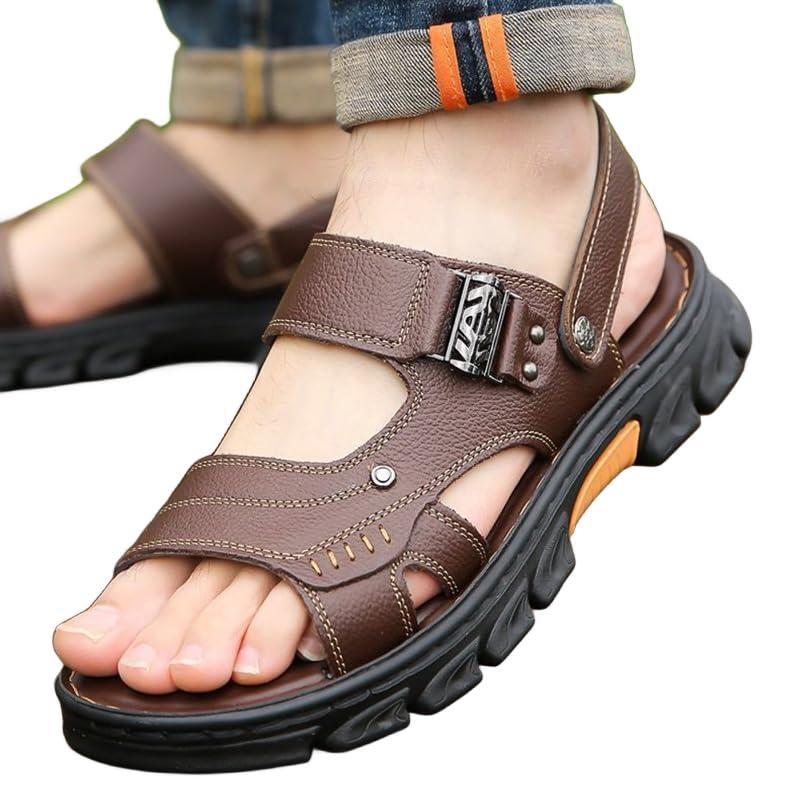 【並行輸入品】EGSUMAIL Men's Open Toe Adjustable Leather Sandals Outdoor Summe_5