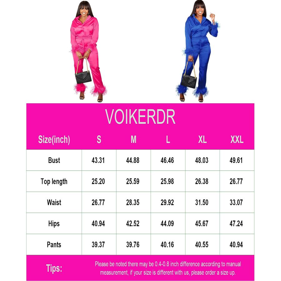 【並行輸入品】VOIKERDR 2 Piece Outfits for Women Feather Cuffs Tracksuit Long