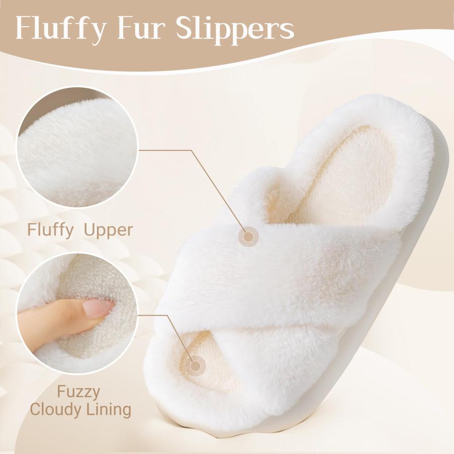 【並行輸入品】Koknwoa Women's Slipper, Fuzzy Slipper with Plush Fur, Open Toeの画像