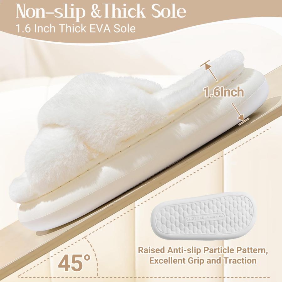 【並行輸入品】Koknwoa Women's Slipper, Fuzzy Slipper with Plush Fur, Open Toeの画像