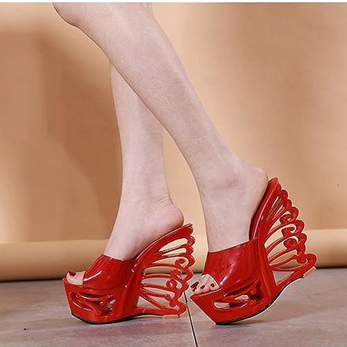 【並行輸入品】Vujkliy Wedge Mules for Women, Peep Toe Platform Slide Sandals,の画像