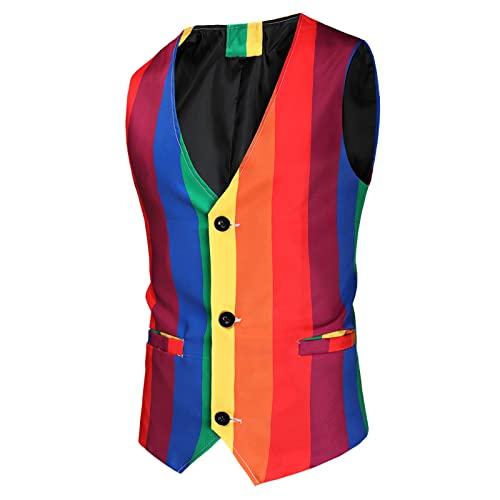 【並行輸入品】Mens Waistcoats Sleeveless Single breasted Suit Funny Rainbow Pr_1