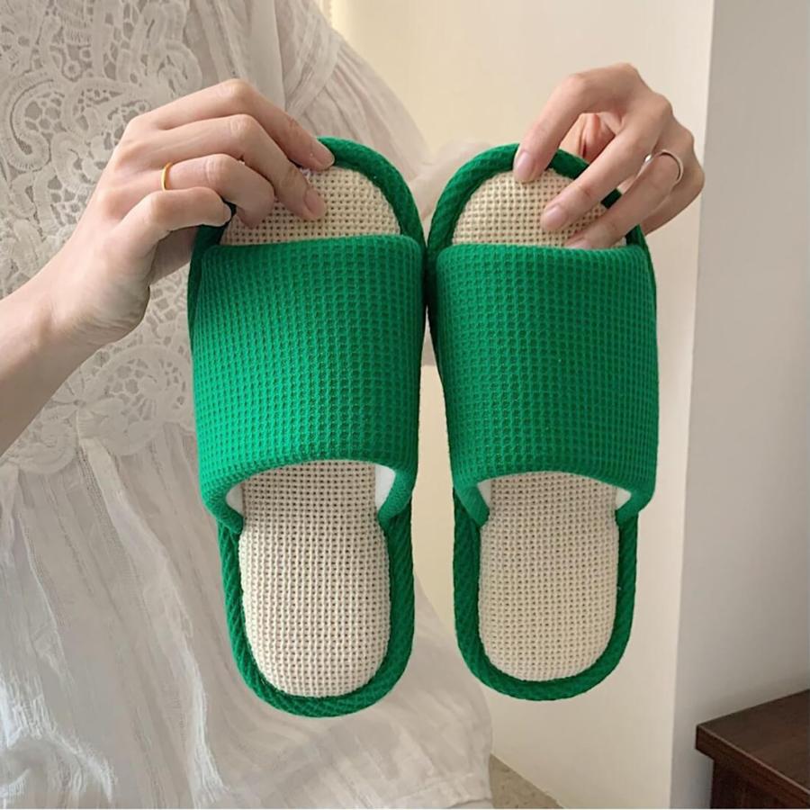 【並行輸入品】Gaolinci ワッフルリネンスリッパ、女性用ホームリネンスリッパ, グリーン, 7 Women/6 Men Gaolinciの画像