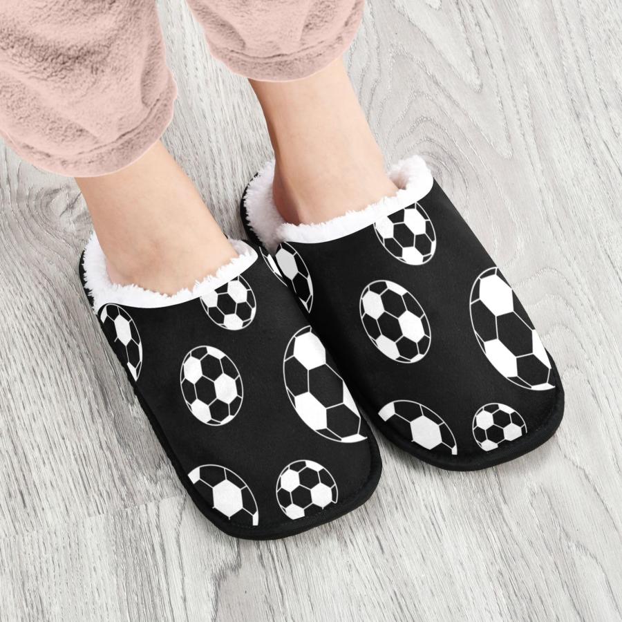 【並行輸入品】Glaphy Soccer Ball on Black Slippers Memory Foam Non Slip Indoor_3