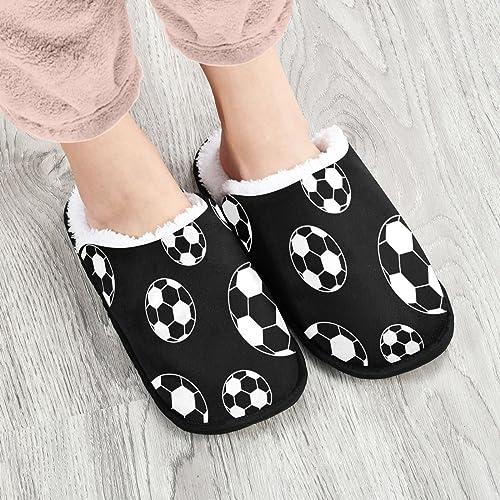 【並行輸入品】Glaphy Soccer Ball on Black Slippers Memory Foam Non Slip Indoor_4