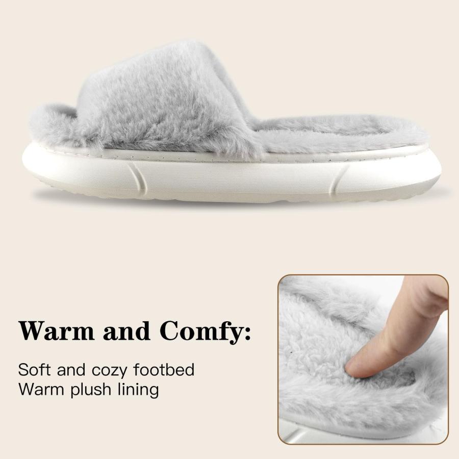 【並行輸入品】Nyicey Fuzzy House Slippers for Women Plush Comfy Faux Fur Open_3