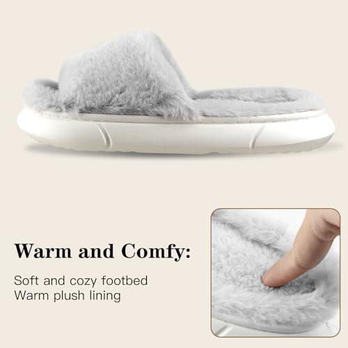 【並行輸入品】Nyicey Fuzzy House Slippers for Women Plush Comfy Faux Fur Open_4