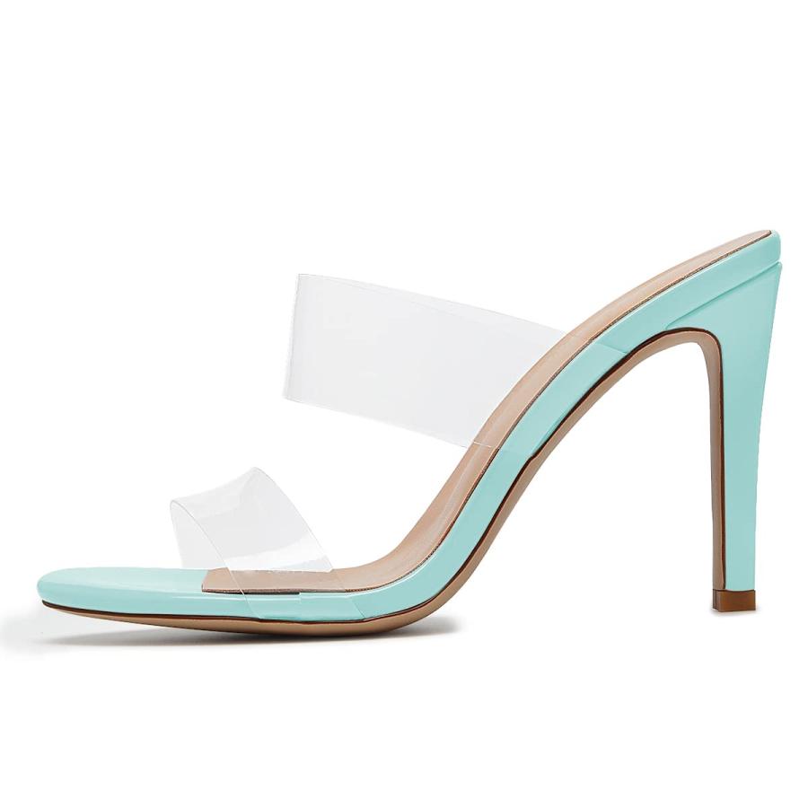 【並行輸入品】FOWT Women Open Round Toe Slip on Mules Stiletto High Heel Slippの画像