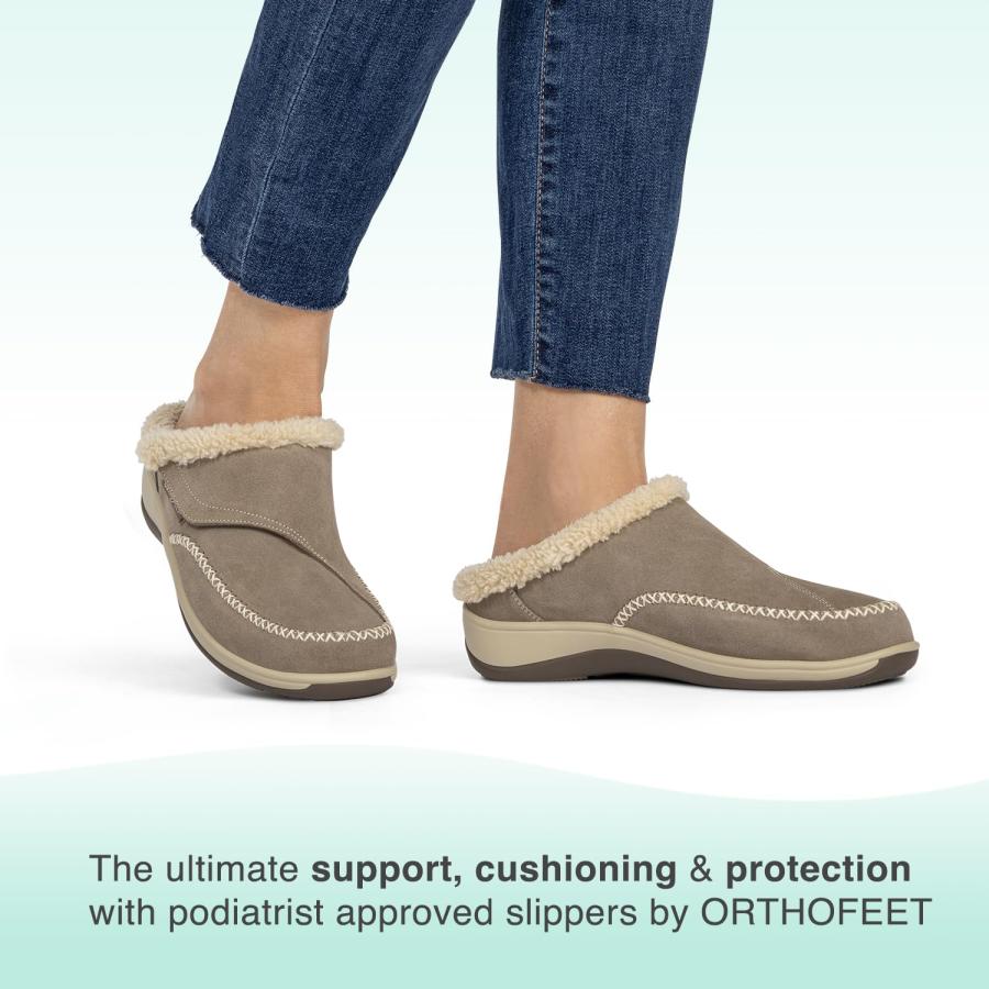 【並行輸入品】Orthofeet Women's Orthopedic Taupe Faux Fur Lined Charlotte Slip_3