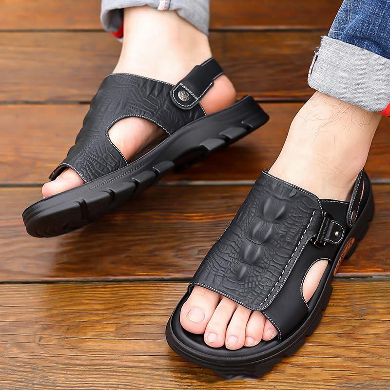 【並行輸入品】EGSUMAIL Men's Open Toe Adjustable Leather Sandals Outdoor Summe_5