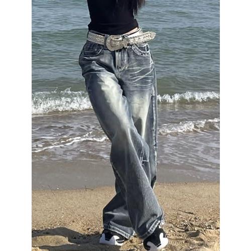 【並行輸入品】Pokn Y2k Grunge Pants Straight Leg Jeans Baggy Jeans Wide Leg Je_3